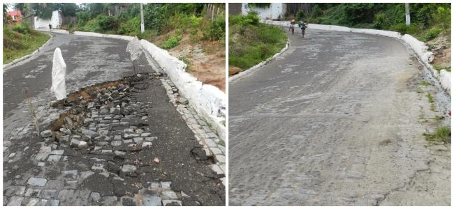 Trecho da Rua 15 de Novembro da cidade de Potengi-Ce antes e depois de chuva forte