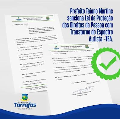 Prefeito Taiano Martins sanciona lei que beneficia as pessoas portadoras do TEA