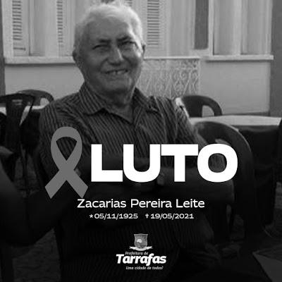 Nota de falecimento de Zacarias Pereira Leite