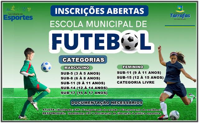 Inscrições abertas para a Escolinha Municipal de Futebol de Tarrafas
